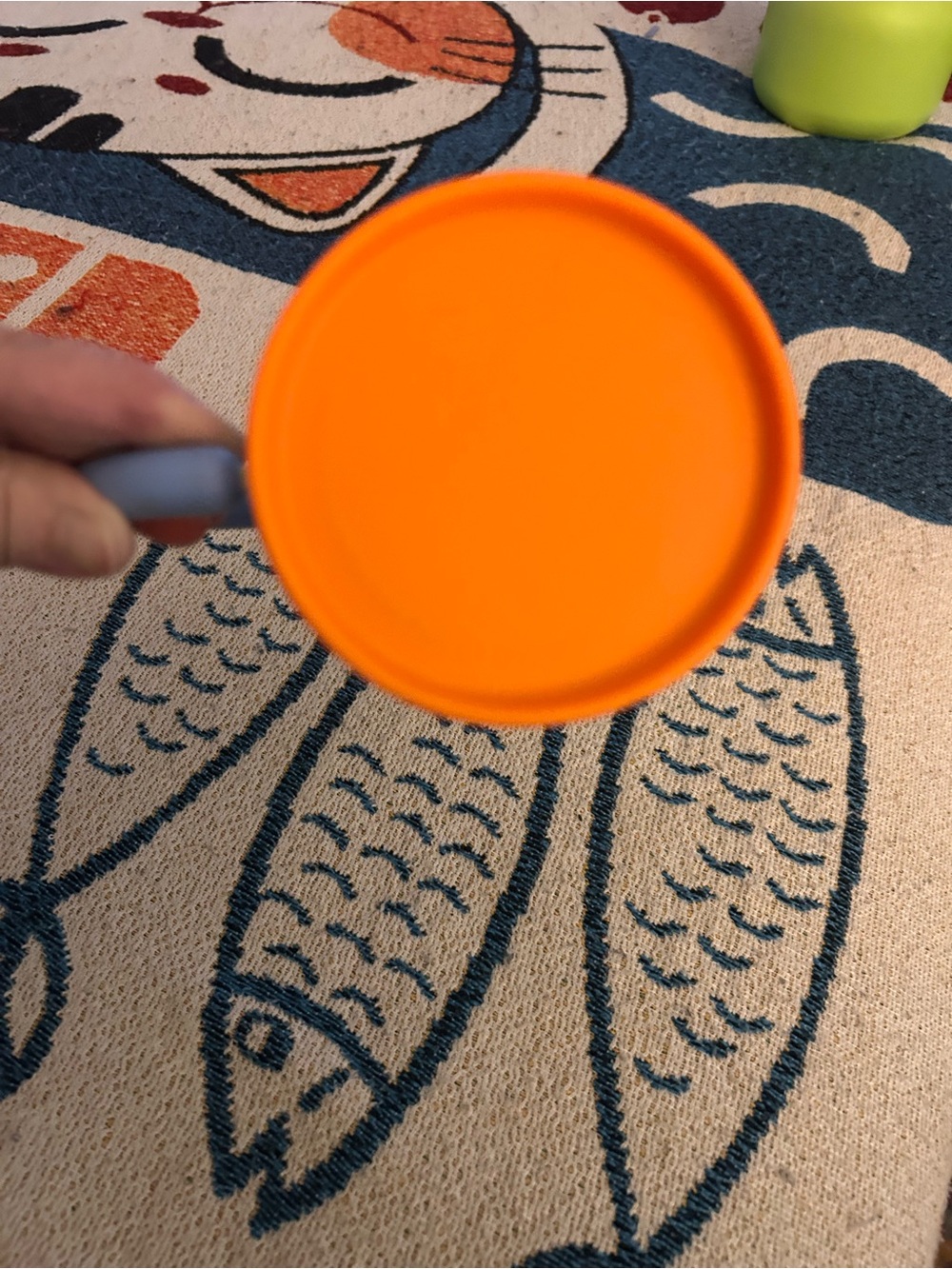 White Mug with Orange Lid and Light Blue Handle - Picture 9 of 10
